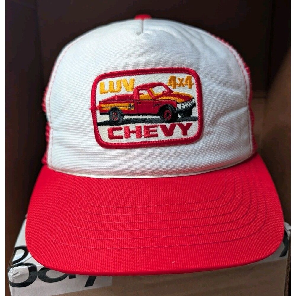 Vintage Chevy Luv 4X4 Trucker Hat SnapBack Patch Chevrolet Mini Truck Red Rare